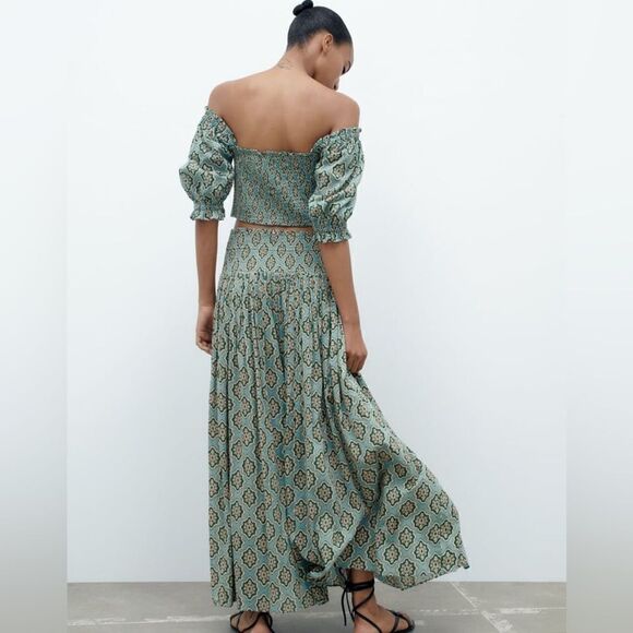 ZARA BOHO SMOCKED LONG PRINTED SKIRT - Picture 8 of 15